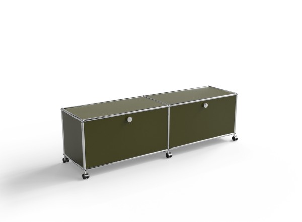 USM Haller TV - / HiFi Furniture with two folding doors - Olive Green